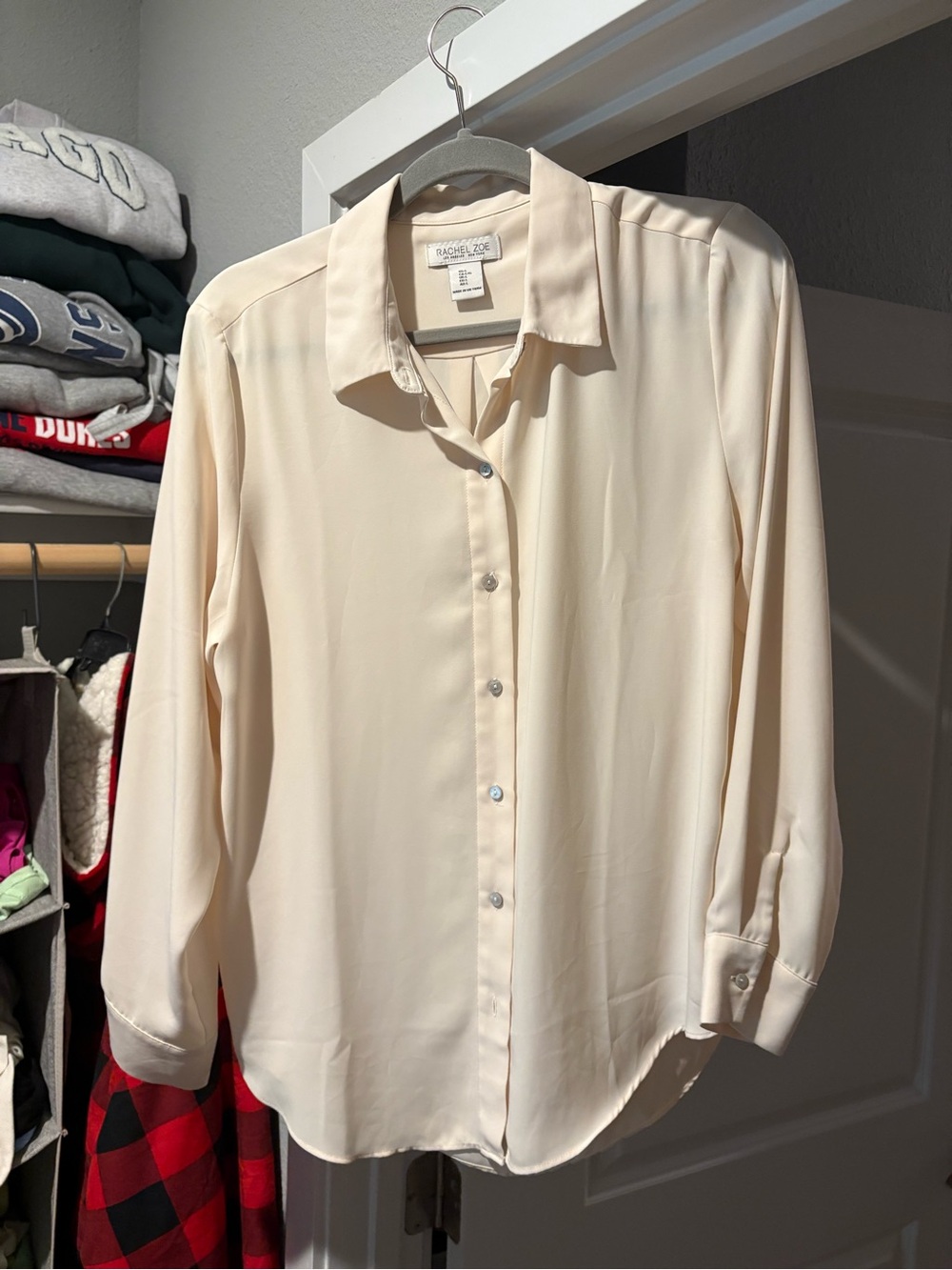 Rachel Zoe Cream Button-Down Silk Blouse
